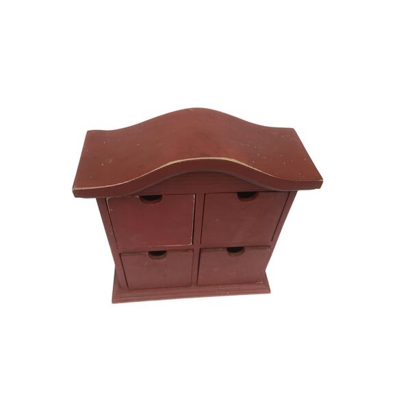 Red 4 Drawer Wooden Spice Box 11.5" High x 10.5" Wide x 4" Deep - Picture 2 of 8